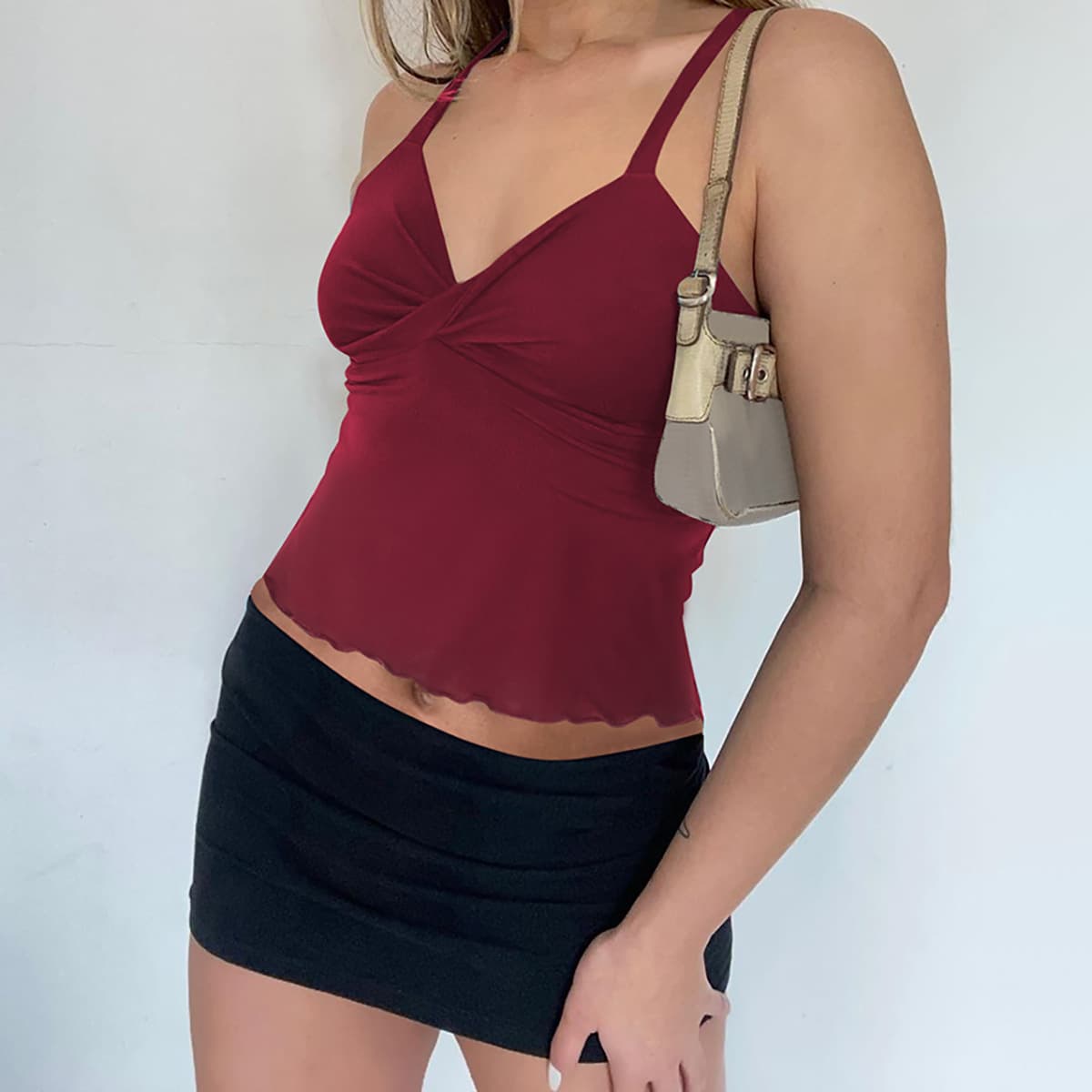 Women's Bow Camisole Backless Tank Waist Trimming Wave Edge Bandeau Sling Top vista 7