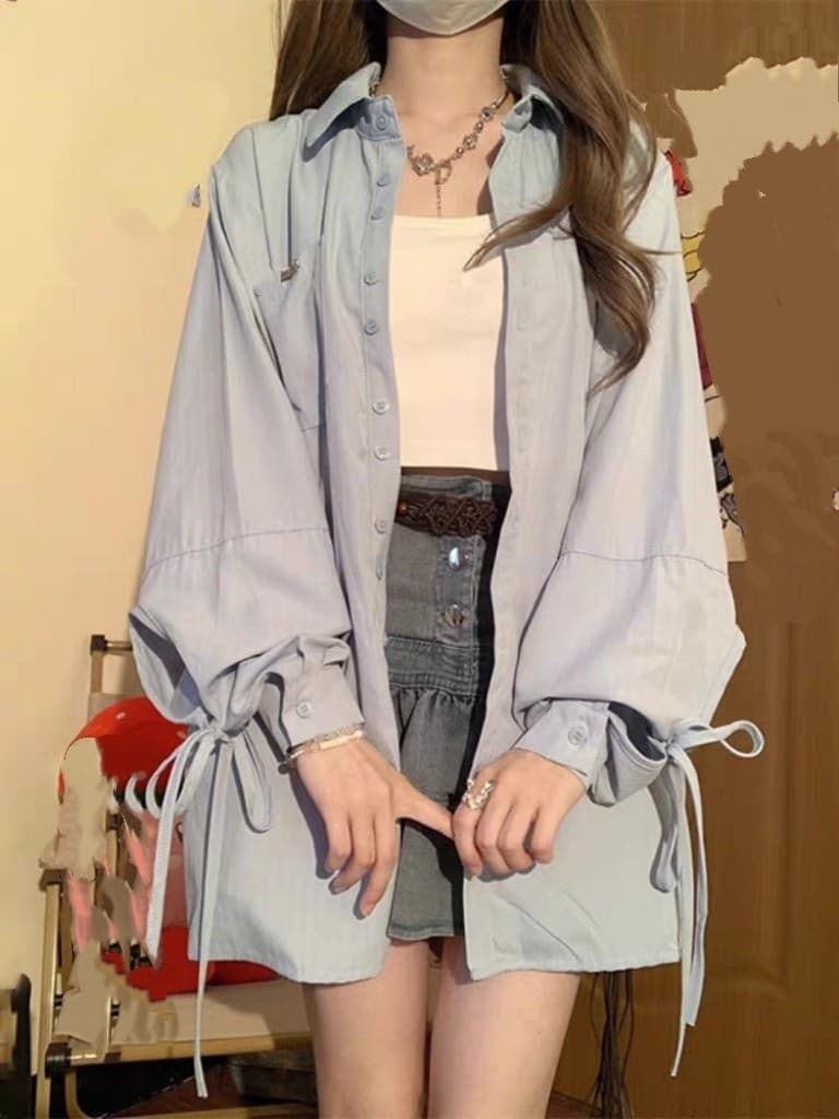 French Blue Bow Long Sleeve Shirt vista 2