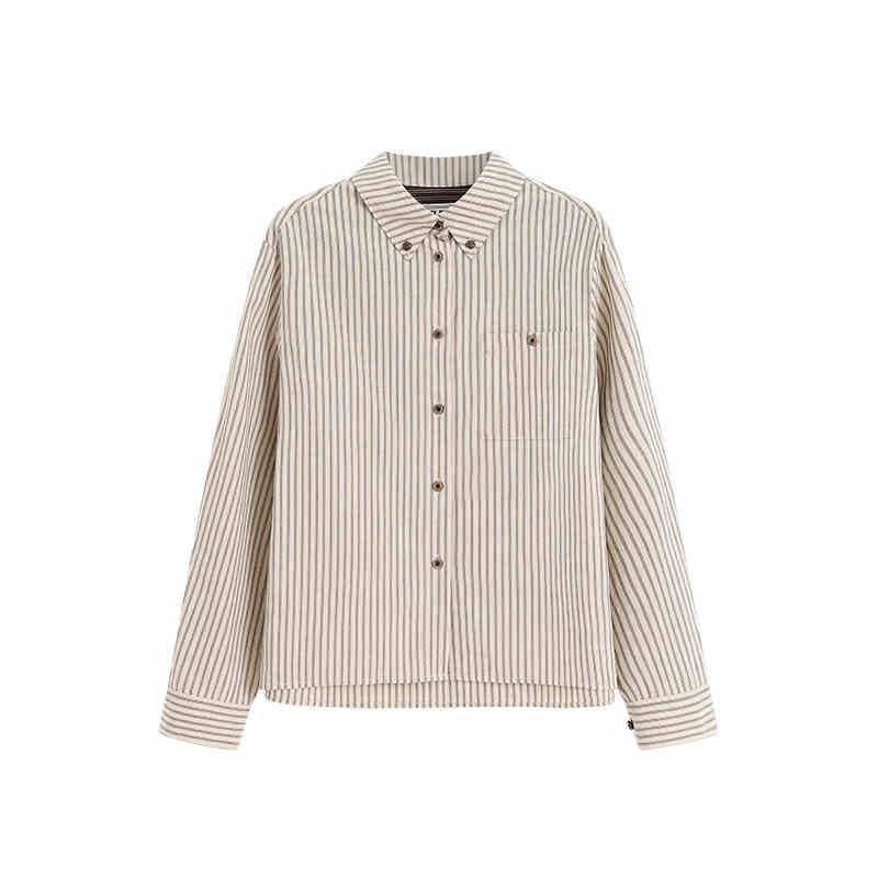 American Retro Casual Fashion Classic Embroidered Lapel Cotton Striped Shirt For Women